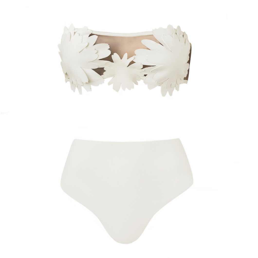Mesh Bandeau Sofia White Bikini Set High